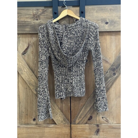 Vintage 90s Y2K Brown Knit Women’s Sz M Bell Sleeve Pullover Hooded Sweater - Picture 4 of 5